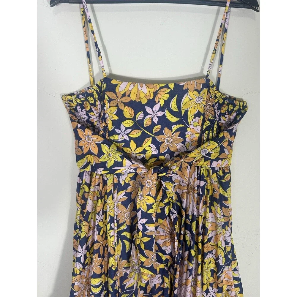 J.Crew Dress Womens XL Multicolor Floral Smocked‎ Hi-Low Ruffle Sundress Cotton